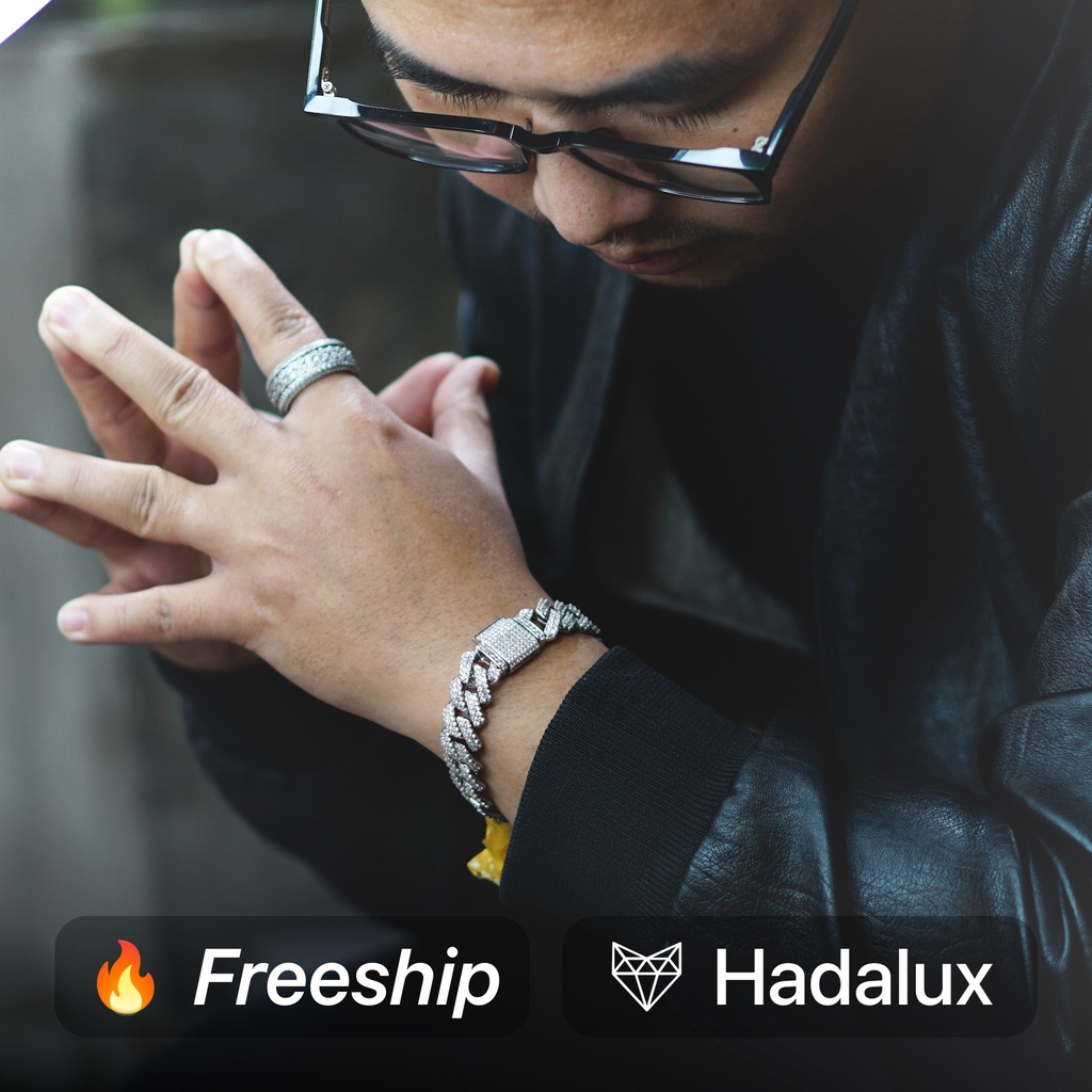 Lắc tay HipHop Cuban Basic - 13mm đính đá CZAAA, mạ bạch kim cao cấp #Hadalux
