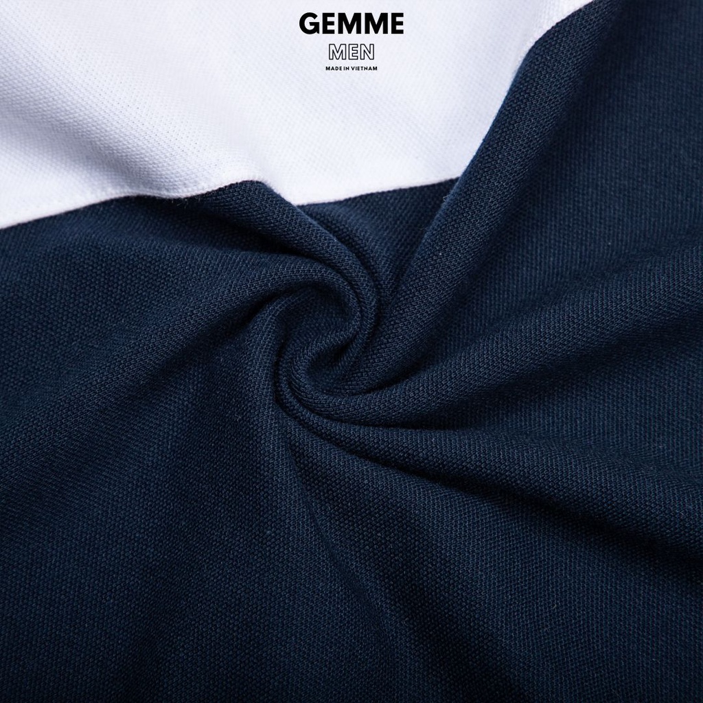 Áo thun polo big size GEMME MEN may phối vải xanh navy - trắng, chuẩn form, sang trọng, thanh lịch, Big Size 55 - 130kg