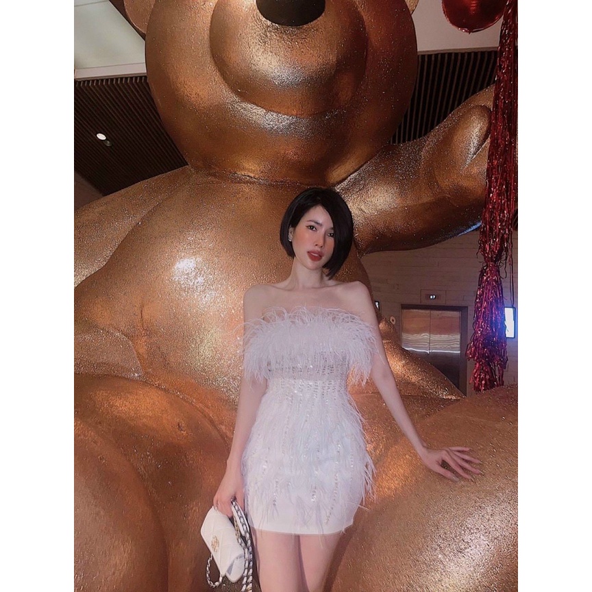 Đầm váy body dự tiệc cúp đính lông