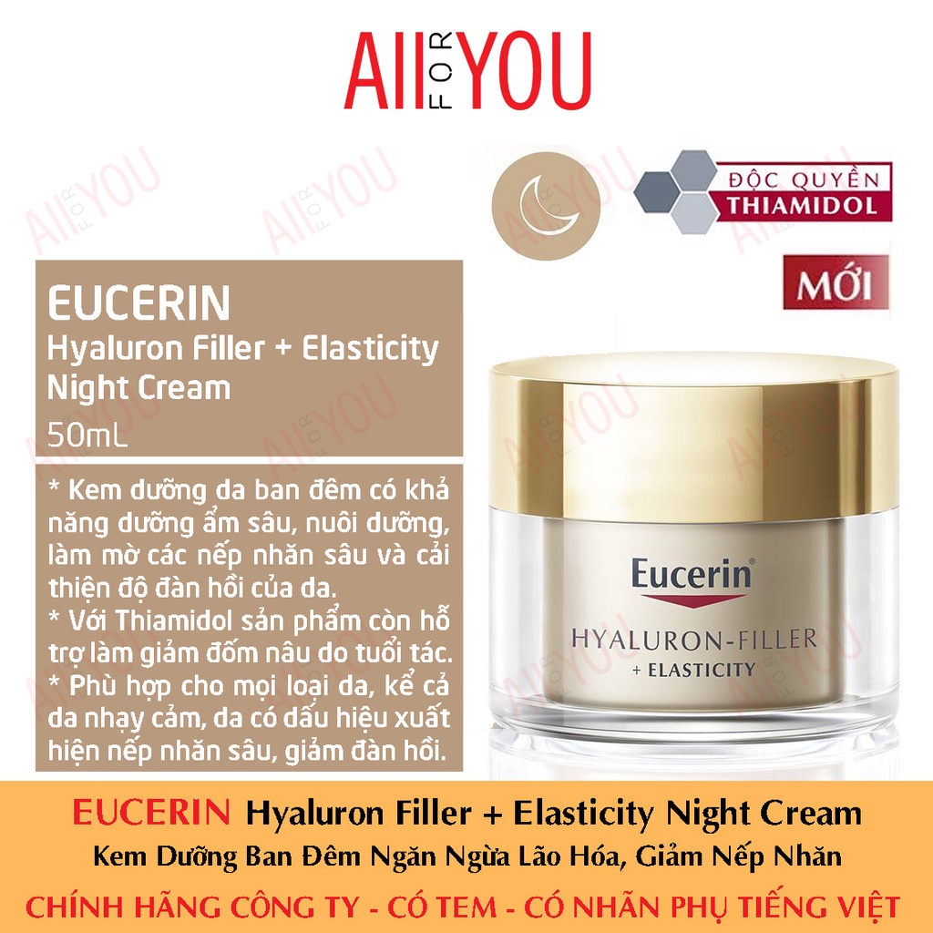 EUCERIN Hyaluron Filler + Elasticity Night Cream 50mL - Kem Dưỡng Ban Đêm Ngăn Ngừa Lão Hóa.