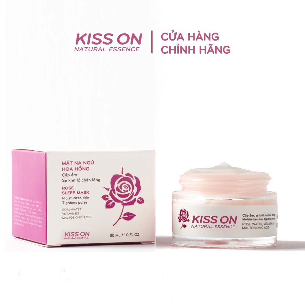 Mặt nạ ngủ hoa hồng KISS ON 30ml cấp ẩm chuyên sâu cho da, se khít lỗ chân lông, làm sáng và đều màu da