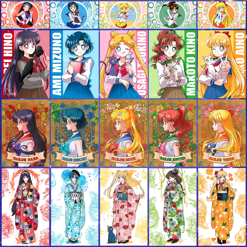 Bộ 5 tấm ảnh card bo góc SAILOR MOON THUỶ THỦ MẶT TRĂNG dễ thương xinh đẹp manga anime