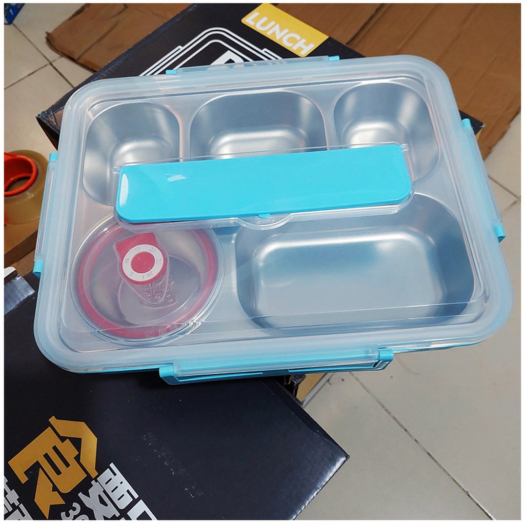 Hộp - Khay cơm Inox 5 ngăn - Có đựng canh