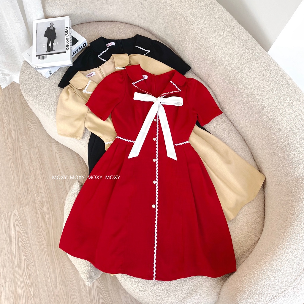 SP009050-Đầm xòe nơ trắng
