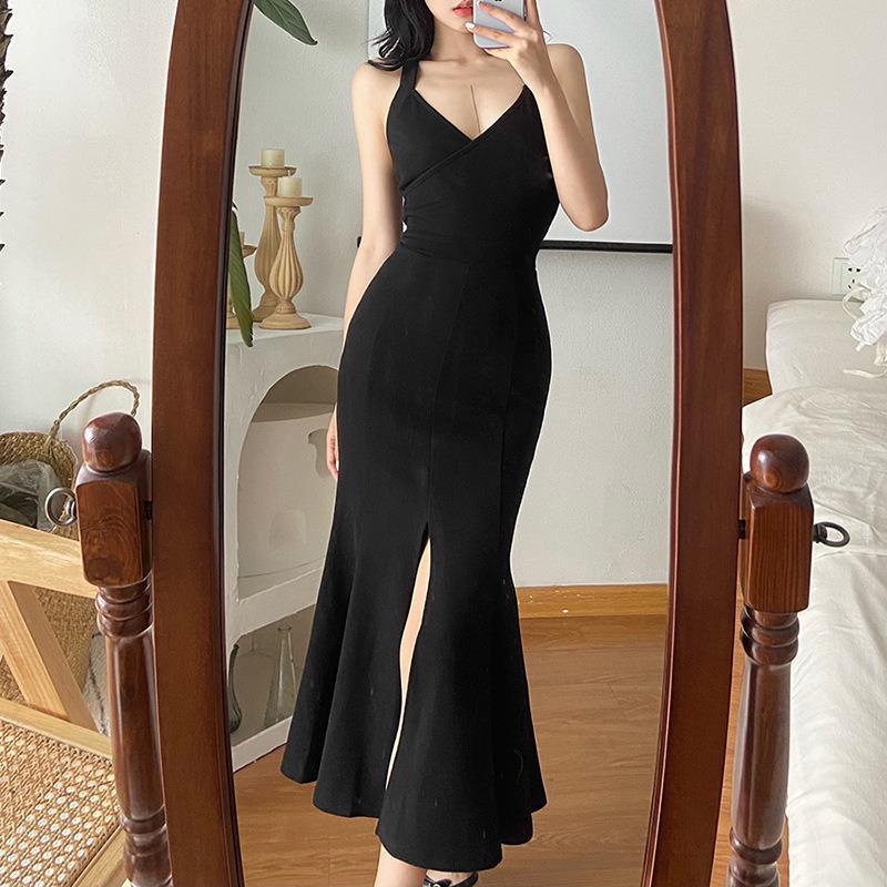 DUNEA Đầm Sát Nách Phối Bèo Thiết Kế Hở Lưng Quyến Rũ