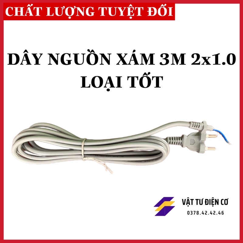 Dây nguồn xám 3m 2x1.0mm2 dùng cho máy khoan, mài, đục, máy hàn nhỏ, quạt,..dùng cho các thiết bị trong điện cơ, cơ khí