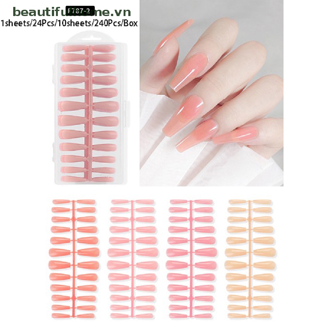 Bộ 240 Móng Tay Giả Hình Vuông Nối Dài Bảo Vệ Toàn Diện Màu Nude / Hồng