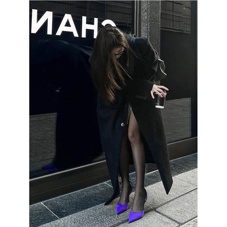 Giày Cao Gót Mũi Nhọn Thiết Kế Dây Đan Chéo Sau Lưng Phong Cách Quyến Rũ