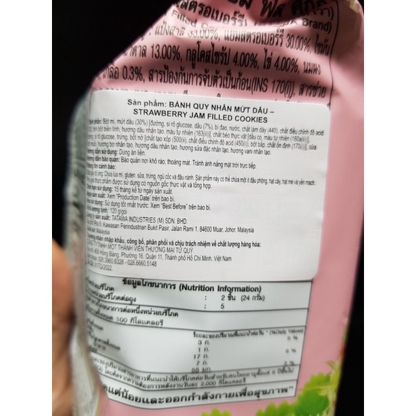 Bánh quy nhân mứt dâu Tatawa gói 120g