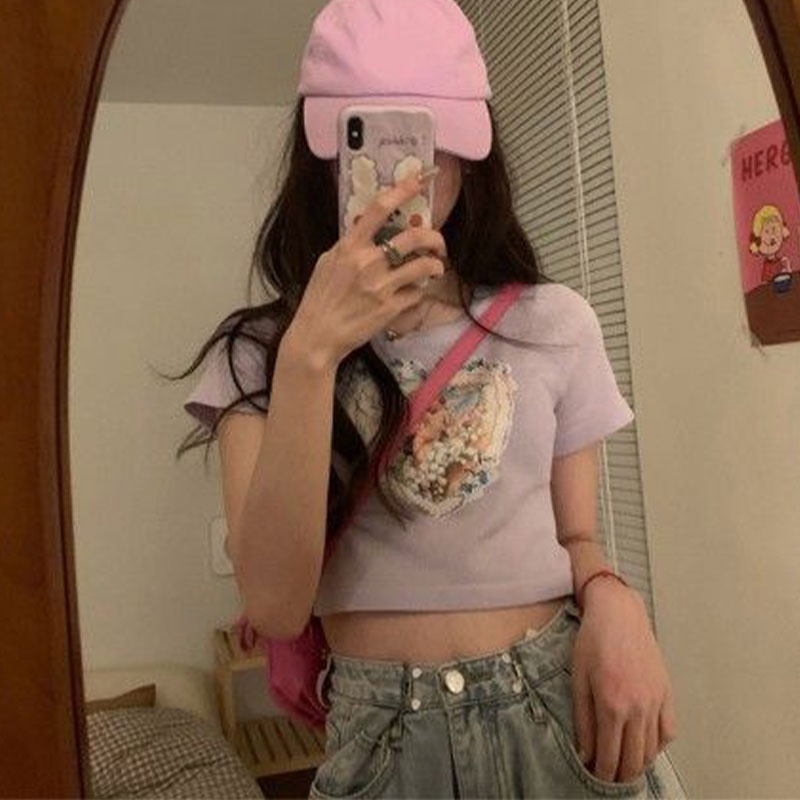 Áo thun croptop XINLANYASHE tay ngắn dáng ôm phong cách Hàn Quốc thời trang cho nữ