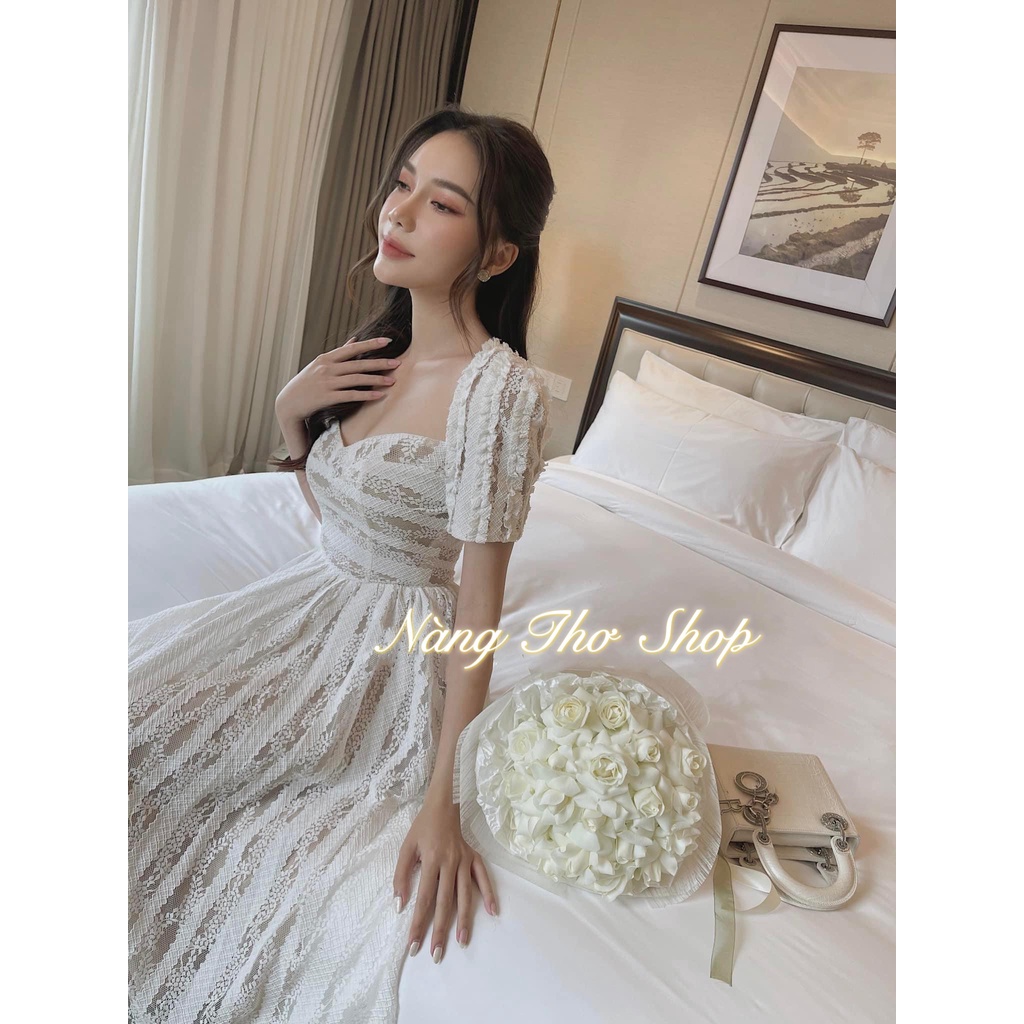 Váy ren xoè tay bồng tiểu thư siêu xinh mặc dự tiệc