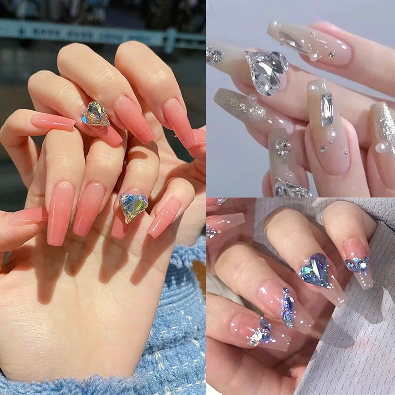 Hộp phụ kiện đính trang trí móng tay nghệ thuật DIY UR SUGAR kiểu dáng trái tim đá nhân tạo vỏ sò kim loại hỗn hợp