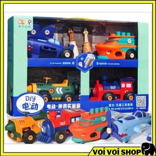 Bộ đồ chơi lắp ráp, lắp ghép phương tiện giao thông, ô tô, máy bay, tàu tủy, xe lửa cho trẻ em, bé trai 3 4 5 6 7 tuổi