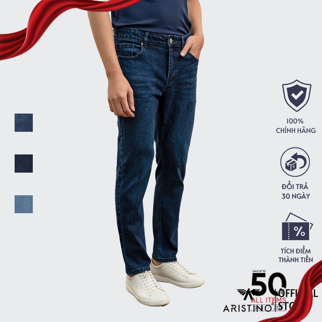 (Mẫu mới) Quần Jeans nam ARISTINO dáng suông nhẹ, thiết kế trẻ trung, năng động - AJN01101