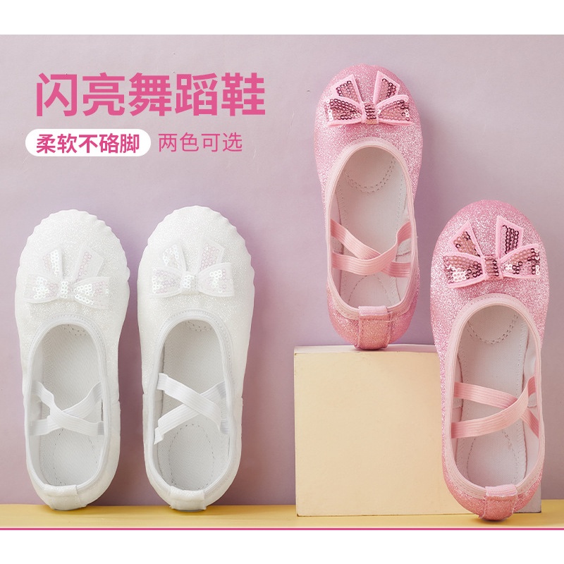 Giày Múa Ba Lê Đế Mềm Đính Kim Tuyến Lấp Lánh Size 22-40 Phong Cách Hàn Quốc Cho Bé Gái