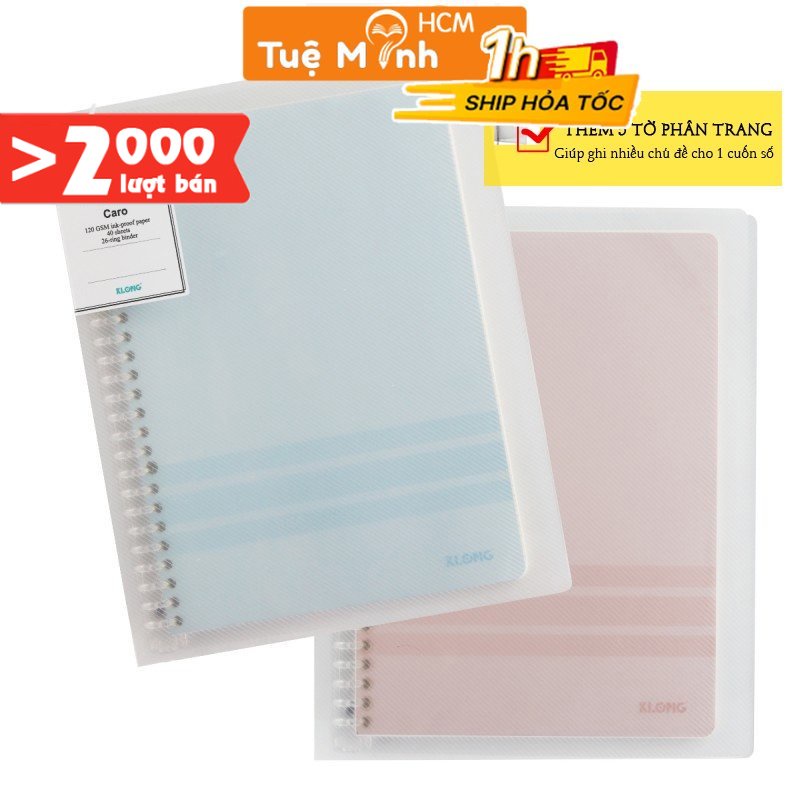 Sổ còng nhựa Klong B5 40 tờ Caro 5x5 B5 - 80 trang MS 544 kèm 5 tab phân trang VPP Tuệ Minh, sổ binder Klong refill giấy