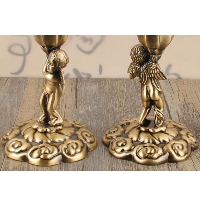 Set 2 Giá Đỡ Nến Bằng Hợp Kim Kẽm Hình Thiên Thần Phong Cách Vintage
