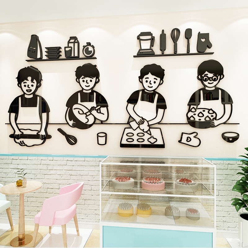 【DDM】Tiệm bánh tráng miệng cửa hàng tranh mica acrylic 3D dán tường đầu bếp bánh ngọt trang trí sáng tạo dán tường