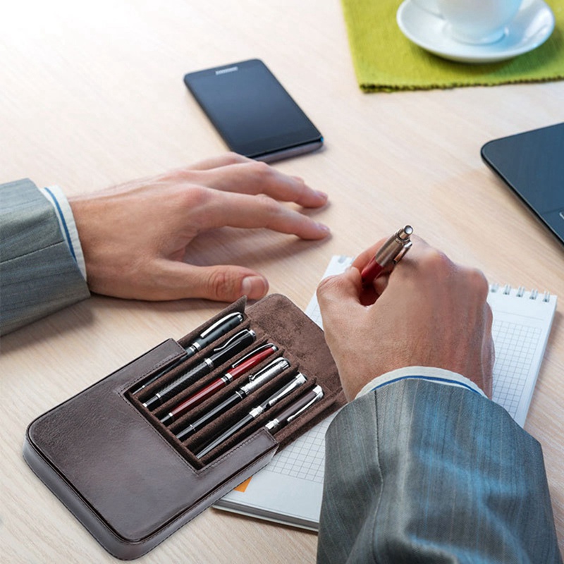 Túi Đựng Bút Bằng Da Màu Cà Phê Cổ Điển Cho Nam Và Nữ