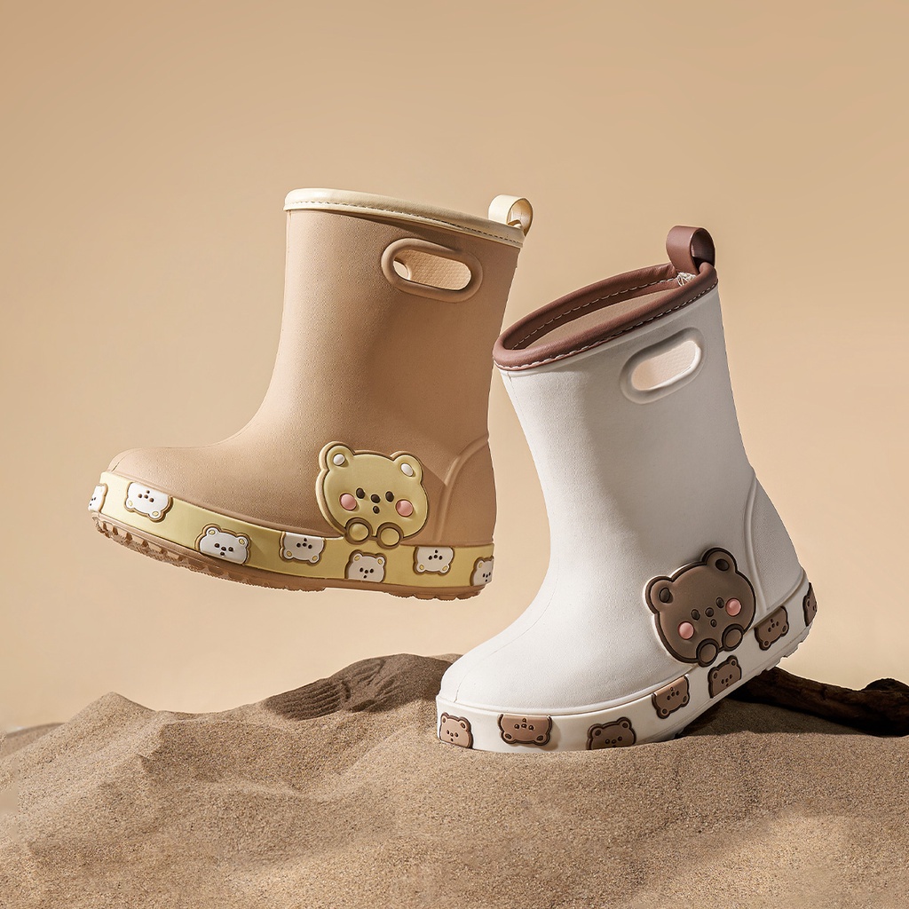 Cheerful Mario Giày Bốt Đi Mưa Dày Dặn Chống Trượt Hình Gấu Mario Mẫu Giáo 2023 Mới Cho Bé