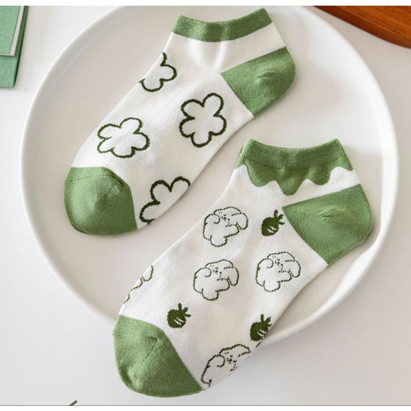 Set 5 đôi tất vớ phối màu trắng xanh cổ ngắn hoạ tiết nhiều kiểu cực xinh hàng đẹp giá rẽ mẫu mới bán chạy