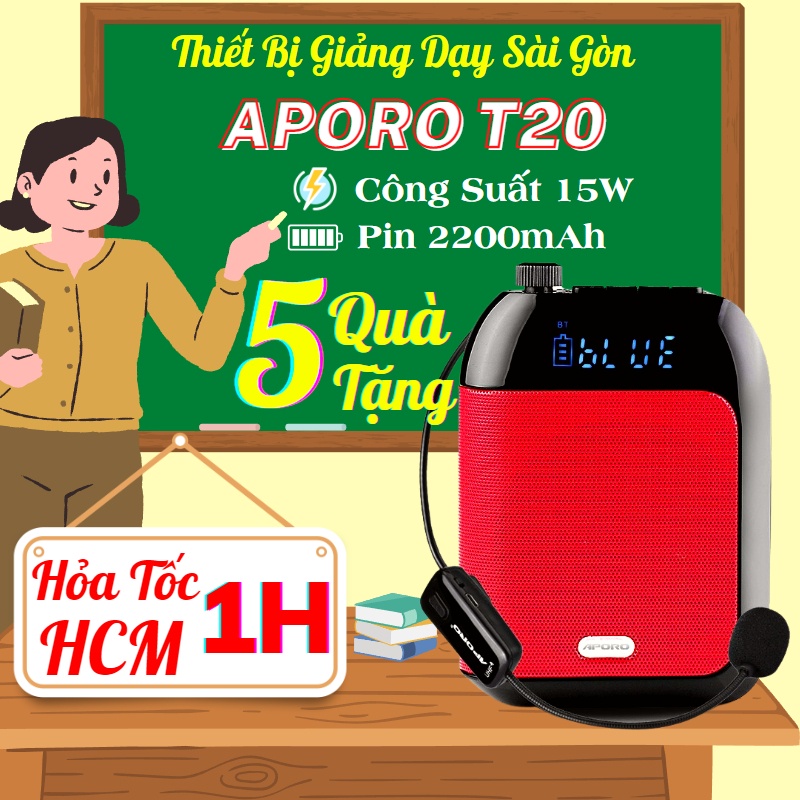 Máy trợ giảng không dây Aporo T20, công suất 15W dành cho giáo viên, hướng dẫn viên - Loa trợ giảng không dây Aporo T20