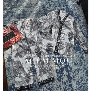 Set đồ ngủ lụa xước cổ V thiết kế QC