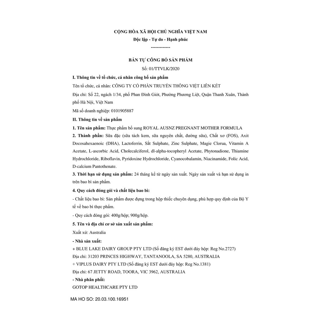 Sữa Bột Hoàng Gia Pregnant Mother Formula Dành Cho Phụ Nữ Mang Thai Royal AUSNZ 900g