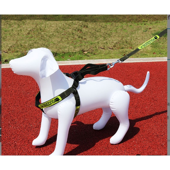 (Bộ) Dây dắt chó police dog phản quang - dây dắt kèm yếm đai yên ngựa cho chó nghiệp vụ / Cảnh khuyển