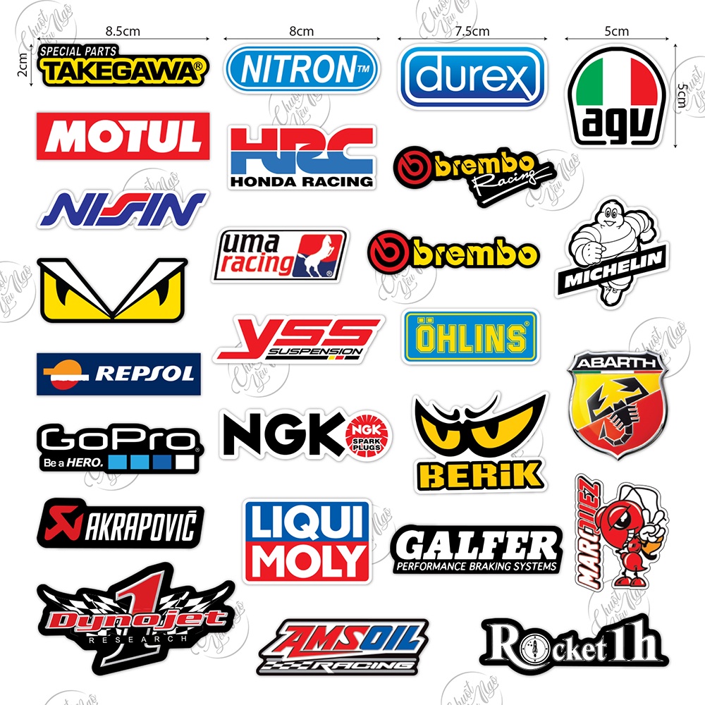 Bộ 30 sticker hình dán decal tem xe logo fendi ohlins durex monster dán điện thoại laptop nón bảo hiểm xe máy