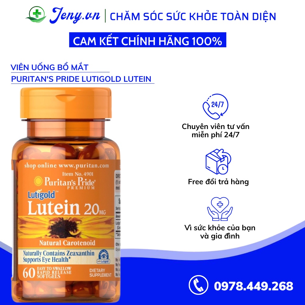 Viên uống bổ mắt, giảm nhức mỏi mắt , tăng cường thị lực Puritan's Pride Lutigold Lutein
