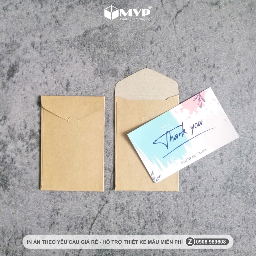 [50 cái] Bao thư giấy kraft mini cho thiệp cảm ơn và danh thiếp, Phong bì mini đựng VIP card, card thanks, voucher
