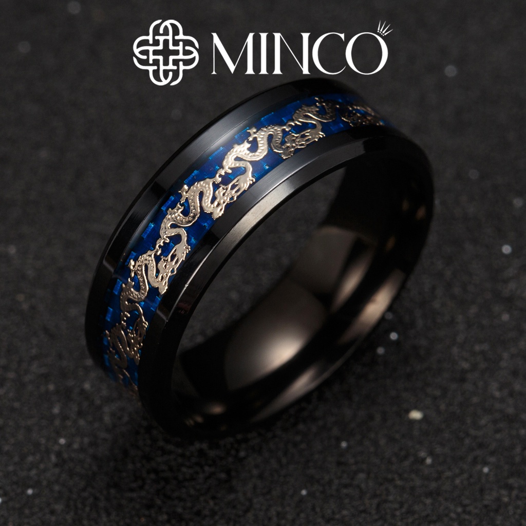 Nhẫn nam Dragon Minco Accessories màu xanh đen phong cách cá tính sang trọng NT126