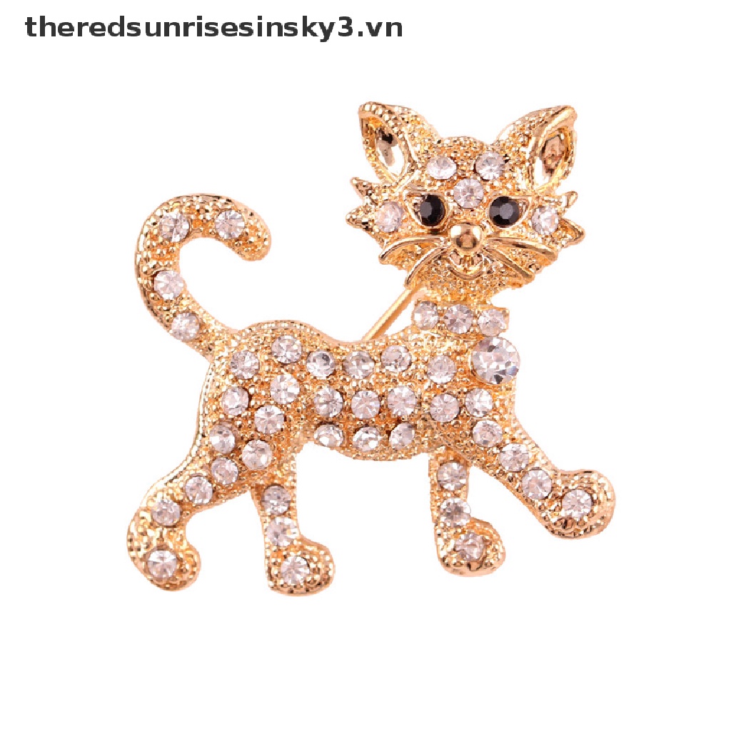 Ghim Cài Áo Hình Mèo Đính Đá Lấp Lánh Cho Phái Nữ