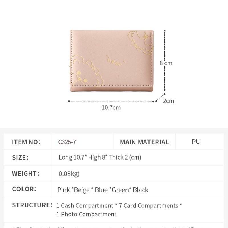 Ví Gấp Ba Trang Trí Hình Gấu Thời Trang JP5