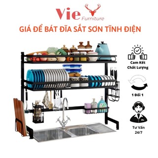 Kệ Chén Bát Đa Năng Thông Minh - Kệ Để Đồ Nhà Bếp Bát Đĩa Trên Bồn Rửa Sơn Đen Tĩnh Điện Cao Cấp