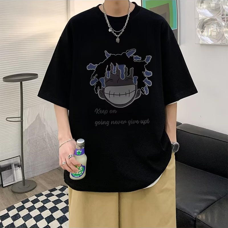 áo thun 100% cotton Cổ Tròn Tay Ngắn Dáng Rộng In Họa Tiết Thời Trang Nhật Bản Cho Nam Giới Có Size M-5XL T5043