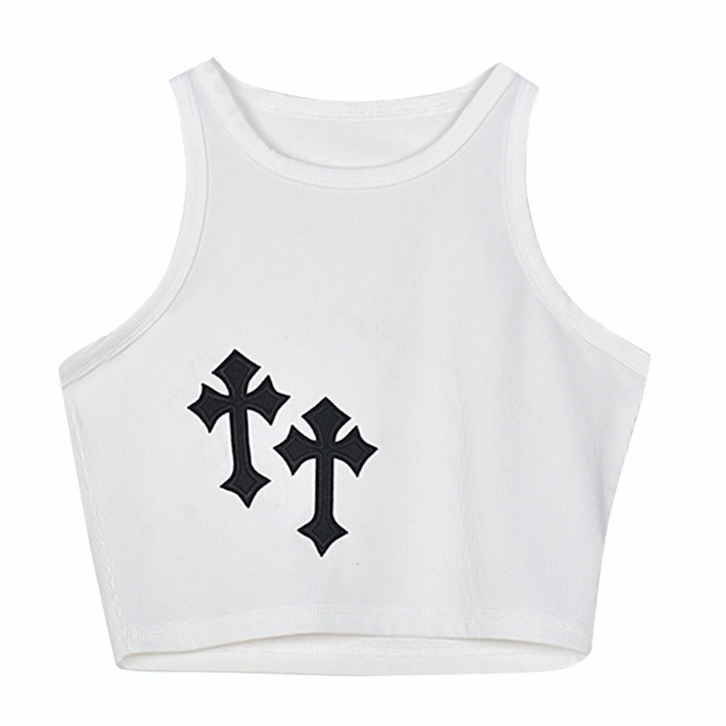 Áo Croptop Dệt Kim Sát Nách Cổ Tròn Phối Dây Đan Chéo Ôm Dáng Gợi Cảm Cho Nữ