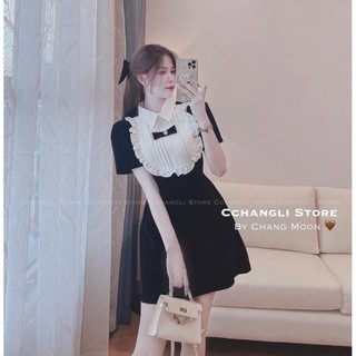 Đầm Nhung Phối Bèo Cổ Tiểu Thư