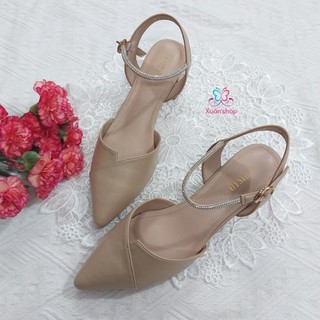 Giày cao gót Dusto dáng slingback, da mềm , gót vuông 5cm (sẵn 36 trắng be)