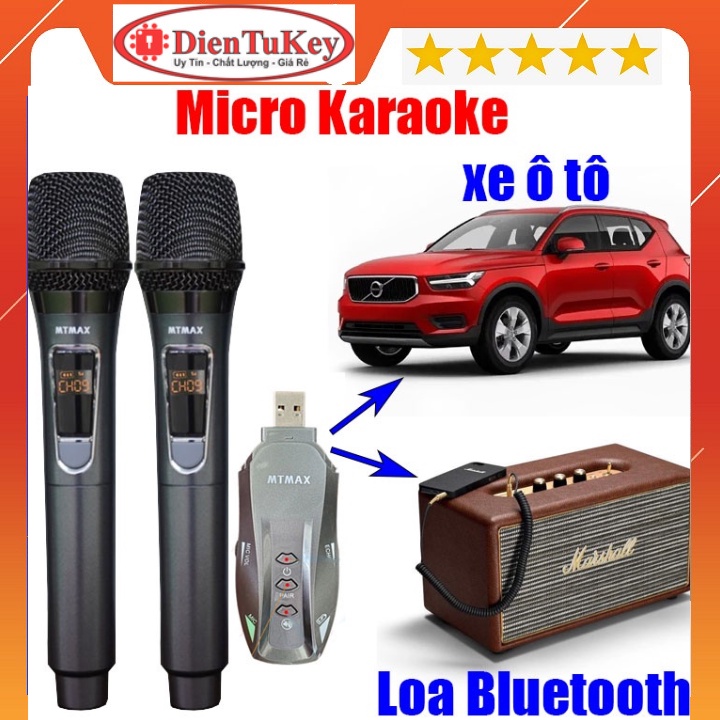 Micro Không Dây karaoke ô tô đa năng BX7 Có Echo Dùng Cho OTO, Loa kéo cân mọi loa tivi, vi tính