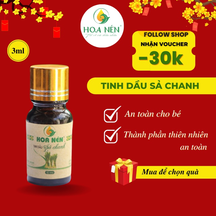 Tinh dầu sả chanh 3ml - Hoa Nén - Đuổi muỗi, khử mùi - Tinh dầu xông phòng