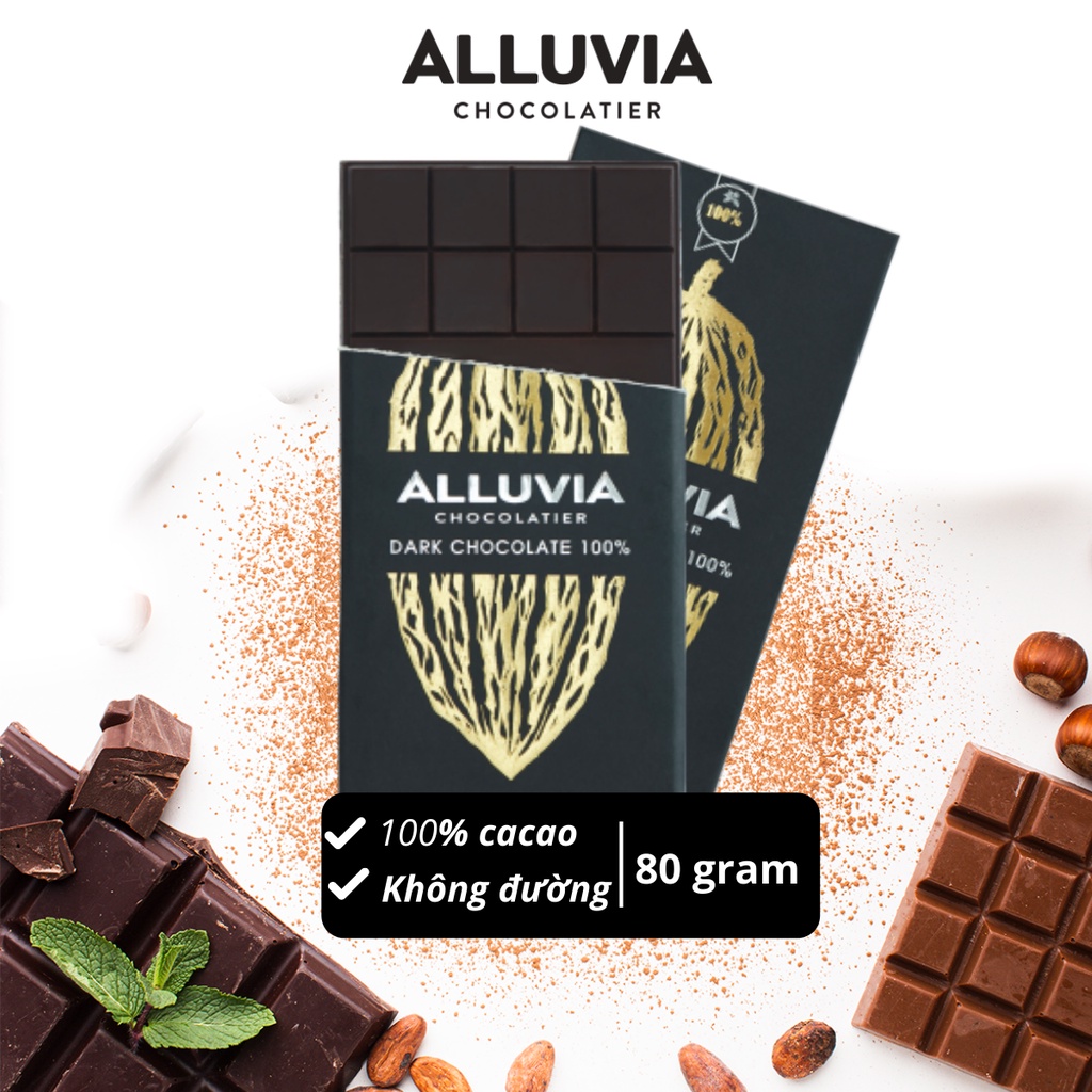 Socola đen nguyên chất không đường đắng đậm Alluvia 100% ca cao, Extreme dark chocolate sugar free
