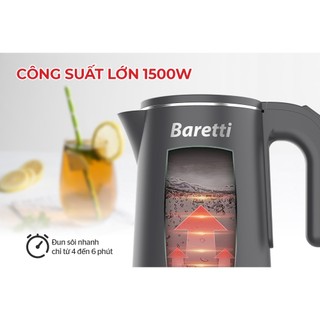 [THANH LÝ HÀNG TRƯNG BÀY] ẤM SIÊU TỐC INOX 2 LỚP 1.8L BARETTI BRD182 GDPT