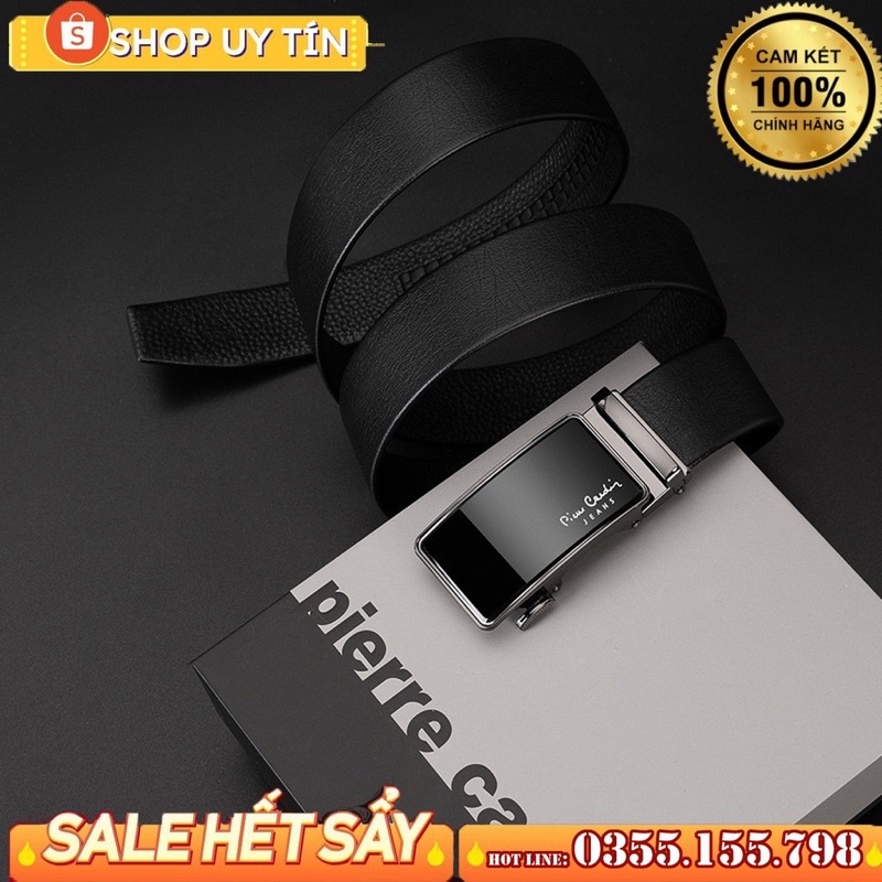 thắt lưng pierre cardin mặt kính dây da bò cao cấp 68