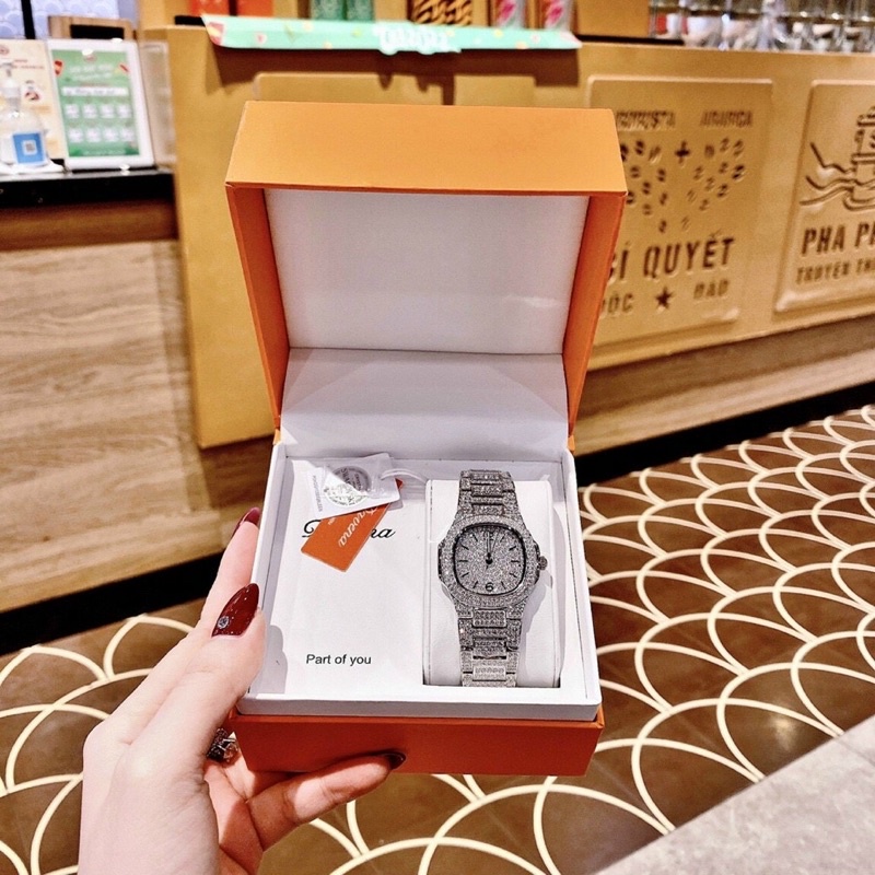 Đồng Hồ Davena 61665  Chính Hãng Máy Nhật Quartz , Kính Sapphire Mặt Vuông Full Đá