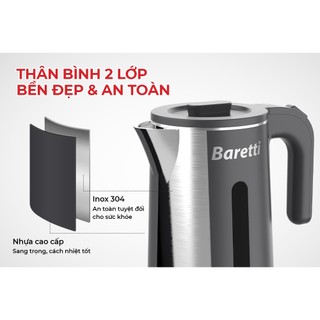 [THANH LÝ HÀNG TRƯNG BÀY] ẤM SIÊU TỐC INOX 2 LỚP 1.8L BARETTI BRD182 GDPT