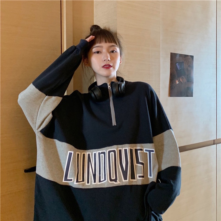 Áo sweater có khóa nỉ bông dày dặn nữ họa tiết chữ A072 tay dài bo chun phong cách trẻ trung, năng động