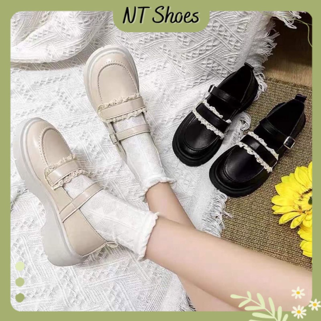 Giày búp bê Lolita nữ đế độn quai cài mũi tròn phối ren xinh xắn G08_NT Shoes