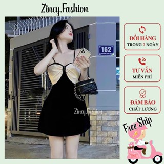 Váy 2 dây sexy dáng xoè phối nơ ngực có mút sang chảnh, đầm dây dự tiệc dáng ngắn Zincy DNODA003